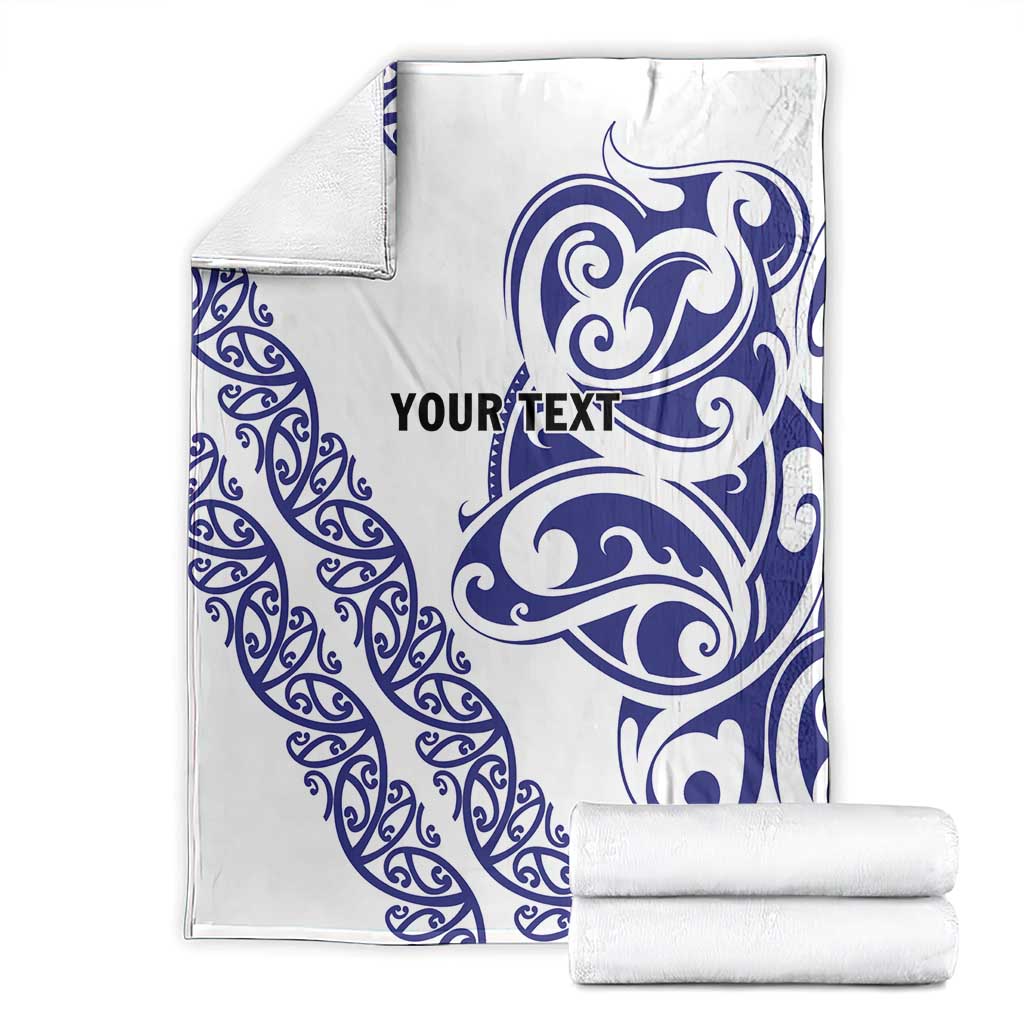All White Maori Tribal Tattoo Personalised Blanket Dark Blue Polynesian Style - Polynesian Pride