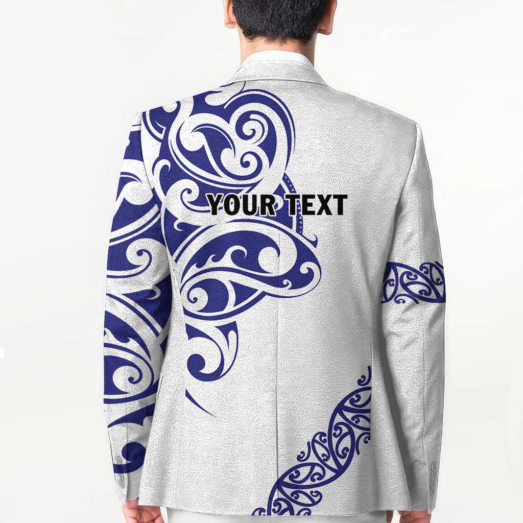 All White Maori Tribal Tattoo Personalised Blazer Dark Blue Polynesian Style - Polynesian Pride