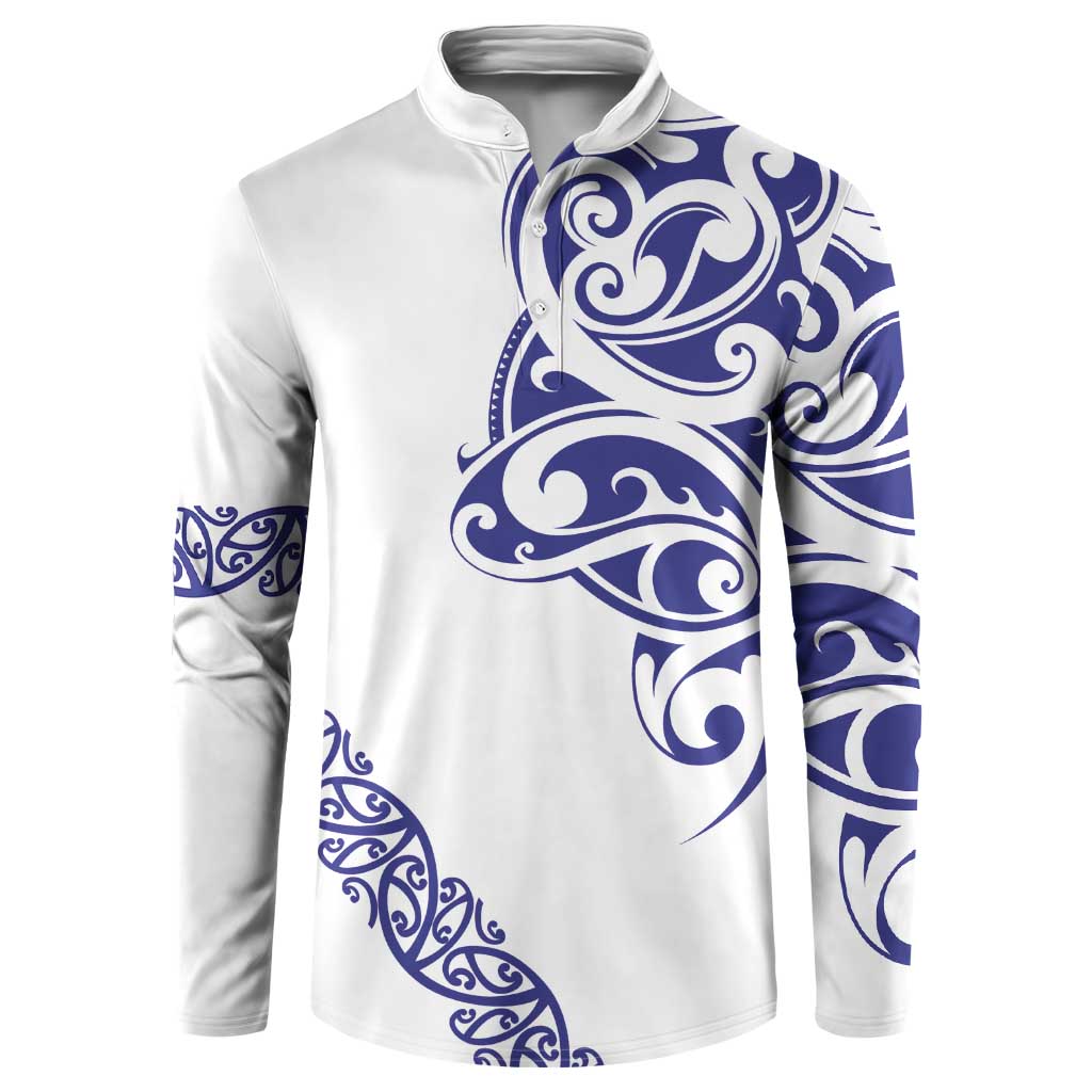 All White Maori Tribal Tattoo Personalised Button Sweatshirt Dark Blue Polynesian Style - Polynesian Pride