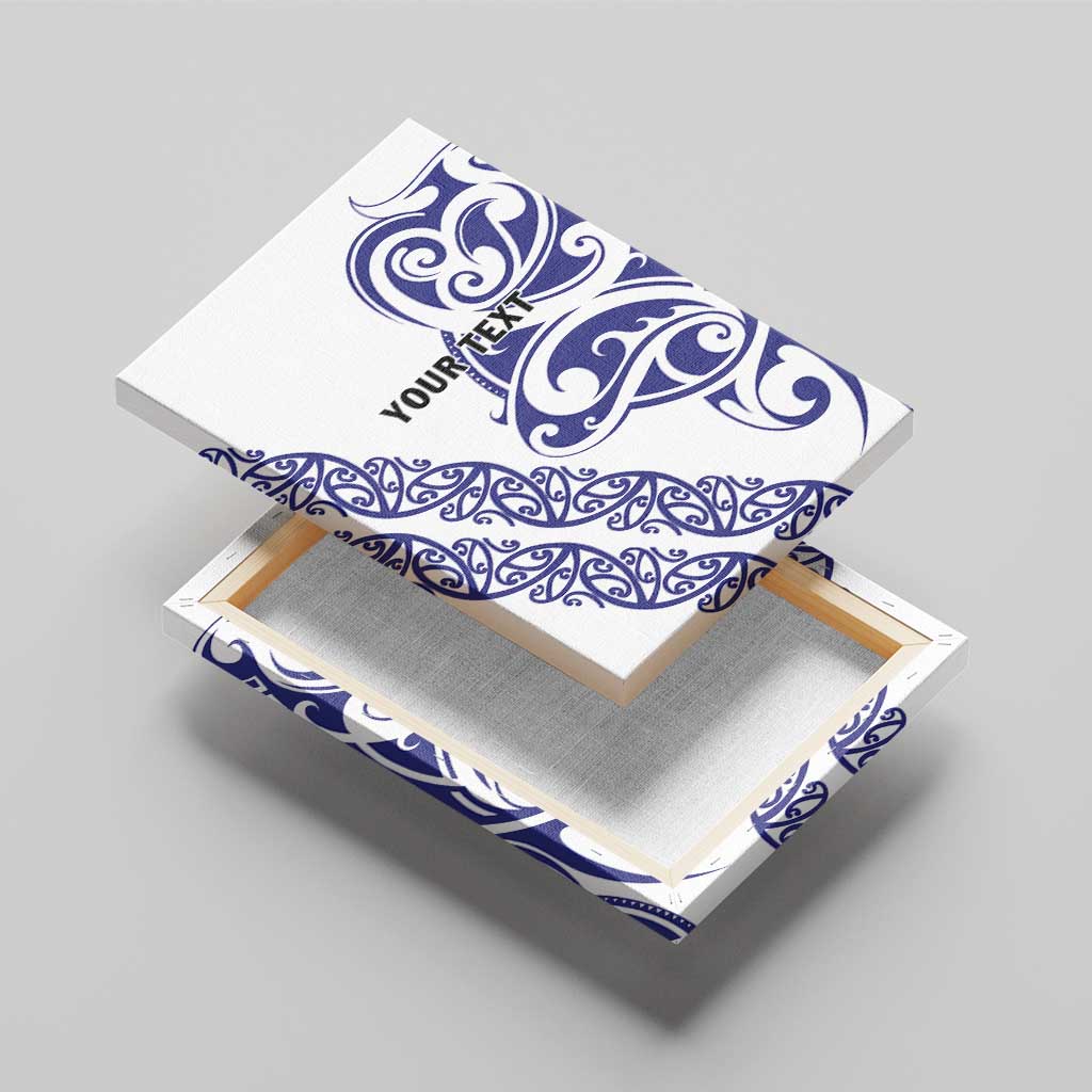 All White Maori Tribal Tattoo Personalised Canvas Wall Art Dark Blue Polynesian Style - Polynesian Pride