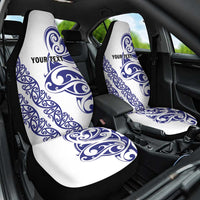 All White Maori Tribal Tattoo Personalised Car Seat Cover Dark Blue Polynesian Style - Polynesian Pride