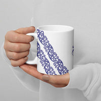 All White Maori Tribal Tattoo Personalised Ceramic Mug Dark Blue Polynesian Style - Polynesian Pride