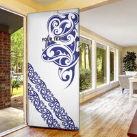 All White Maori Tribal Tattoo Personalised Door Cover Dark Blue Polynesian Style - Polynesian Pride