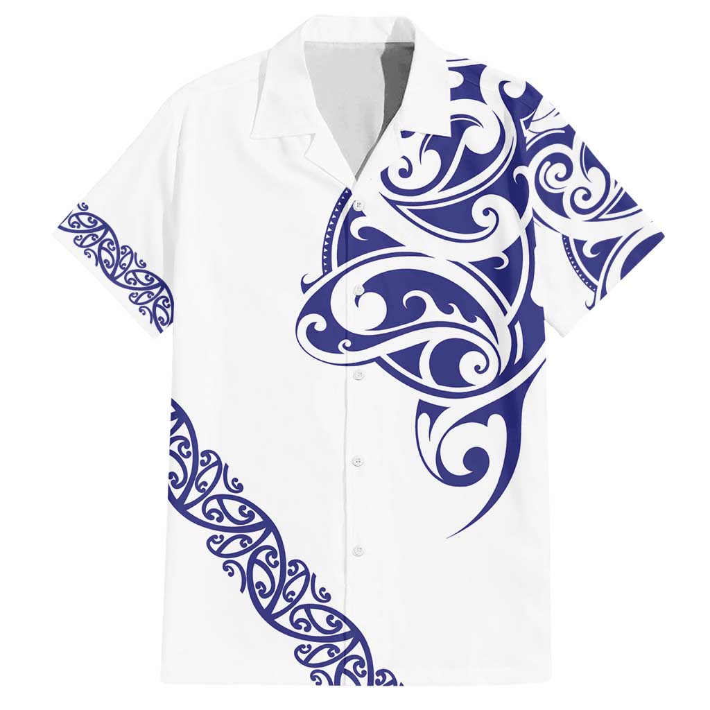 All White Maori Tribal Tattoo Personalised Family Matching Long Sleeve Bodycon Dress and Hawaiian Shirt Dark Blue Polynesian Style - Polynesian Pride