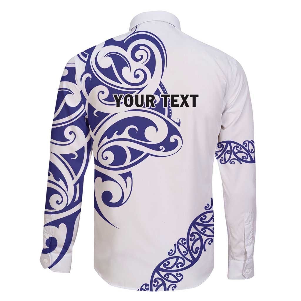 All White Maori Tribal Tattoo Personalised Family Matching Long Sleeve Bodycon Dress and Hawaiian Shirt Dark Blue Polynesian Style - Polynesian Pride