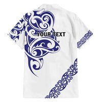 All White Maori Tribal Tattoo Personalised Family Matching Puletasi and Hawaiian Shirt Dark Blue Polynesian Style - Polynesian Pride