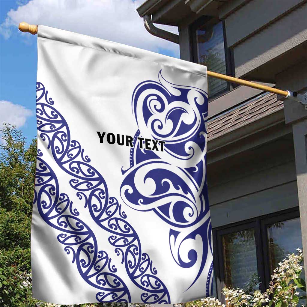 All White Maori Tribal Tattoo Personalised Garden Flag Dark Blue Polynesian Style - Polynesian Pride