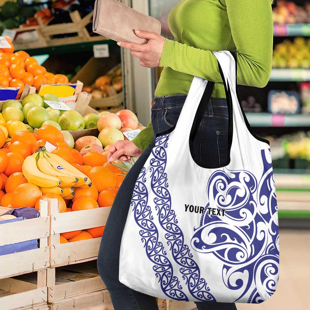 All White Maori Tribal Tattoo Personalised Grocery Bag Dark Blue Polynesian Style - Polynesian Pride