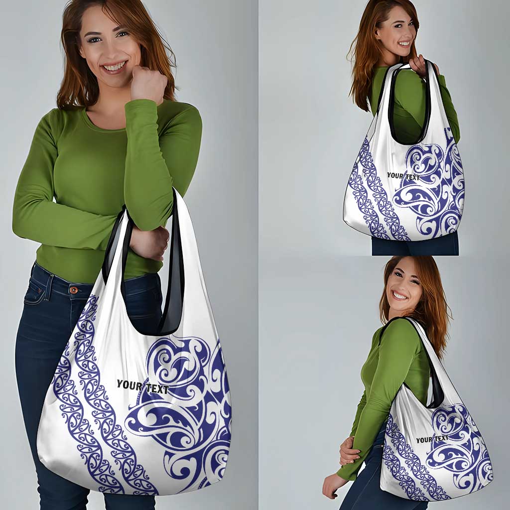 All White Maori Tribal Tattoo Personalised Grocery Bag Dark Blue Polynesian Style - Polynesian Pride