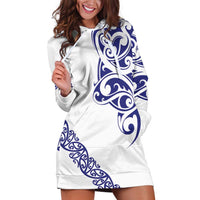 All White Maori Tribal Tattoo Personalised Hoodie Dress Dark Blue Polynesian Style - Polynesian Pride