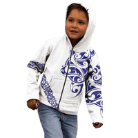 All White Maori Tribal Tattoo Personalised Kid Hoodie Dark Blue Polynesian Style - Polynesian Pride
