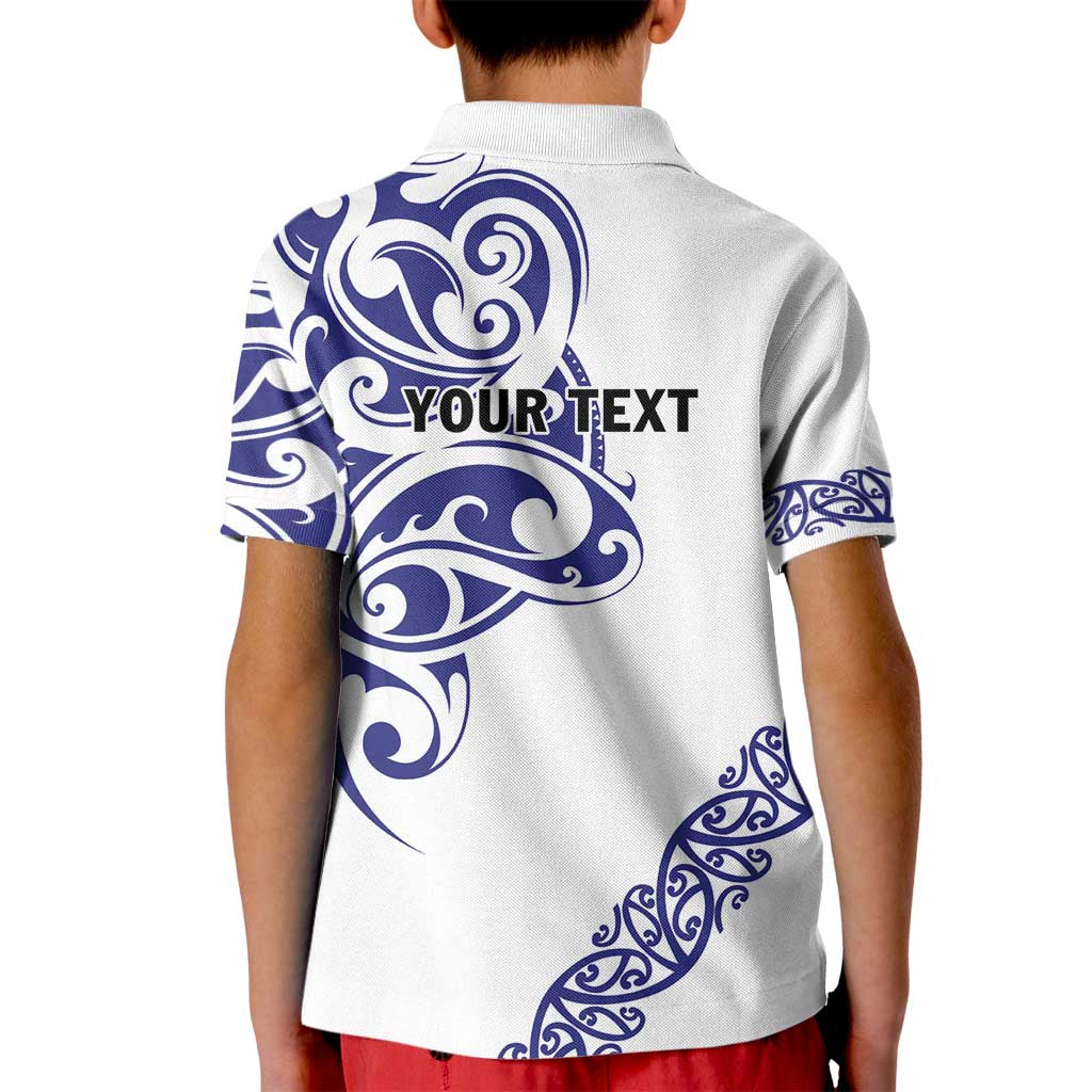 All White Maori Tribal Tattoo Personalised Kid Polo Shirt Dark Blue Polynesian Style - Polynesian Pride