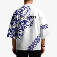 All White Maori Tribal Tattoo Personalised Kimono Dark Blue Polynesian Style - Polynesian Pride