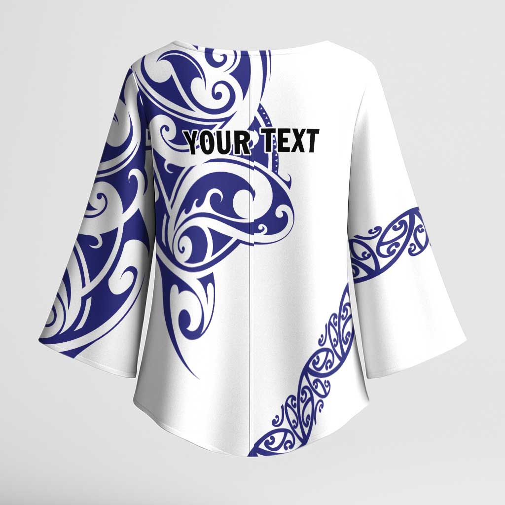 All White Maori Tribal Tattoo Personalised Kimono Sleeve Blouse Dark Blue Polynesian Style - Polynesian Pride