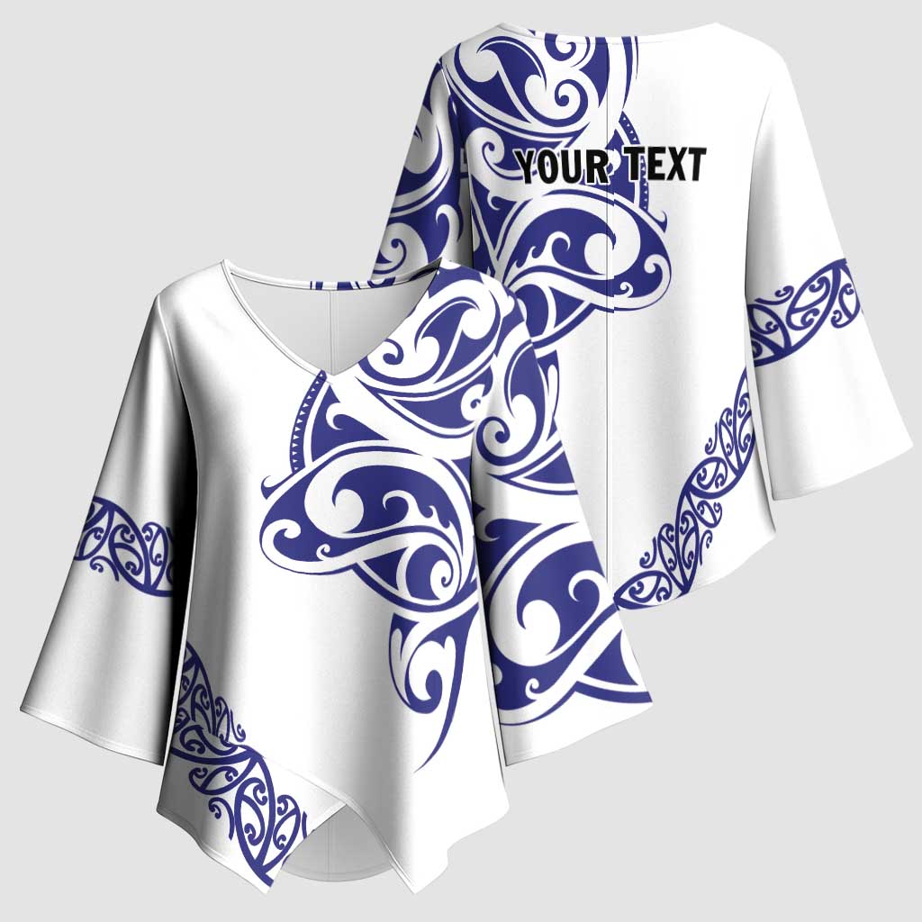 All White Maori Tribal Tattoo Personalised Kimono Sleeve Blouse Dark Blue Polynesian Style - Polynesian Pride