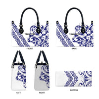 All White Maori Tribal Tattoo Personalised Leather Bag Dark Blue Polynesian Style - Polynesian Pride
