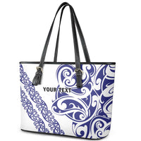 All White Maori Tribal Tattoo Personalised Leather Tote Bag Dark Blue Polynesian Style - Polynesian Pride