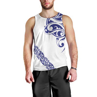 All White Maori Tribal Tattoo Personalised Men Tank Top Dark Blue Polynesian Style - Polynesian Pride