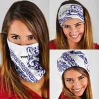 All White Maori Tribal Tattoo Personalised Neck Gaiter Dark Blue Polynesian Style LT9