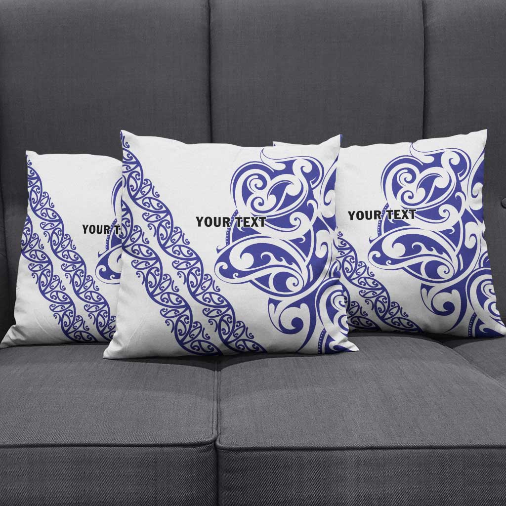 All White Maori Tribal Tattoo Personalised Pillow Cover Dark Blue Polynesian Style - Polynesian Pride