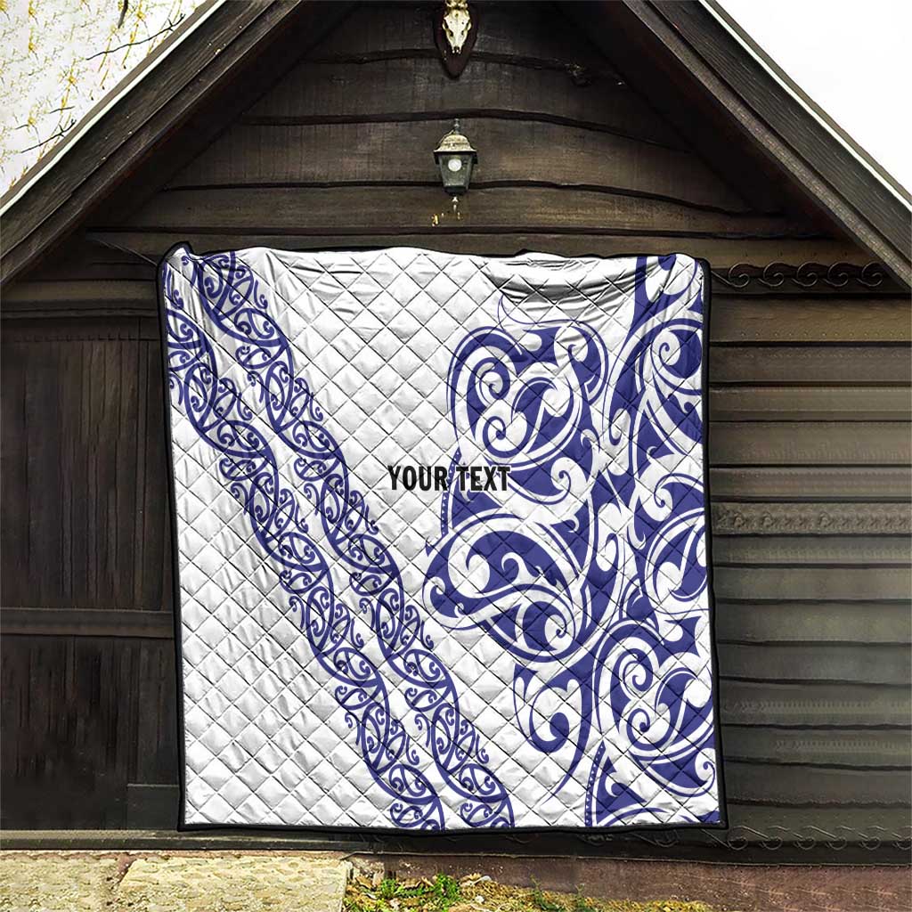 All White Maori Tribal Tattoo Personalised Quilt Dark Blue Polynesian Style - Polynesian Pride