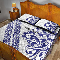 All White Maori Tribal Tattoo Personalised Quilt Bed Set Dark Blue Polynesian Style - Polynesian Pride