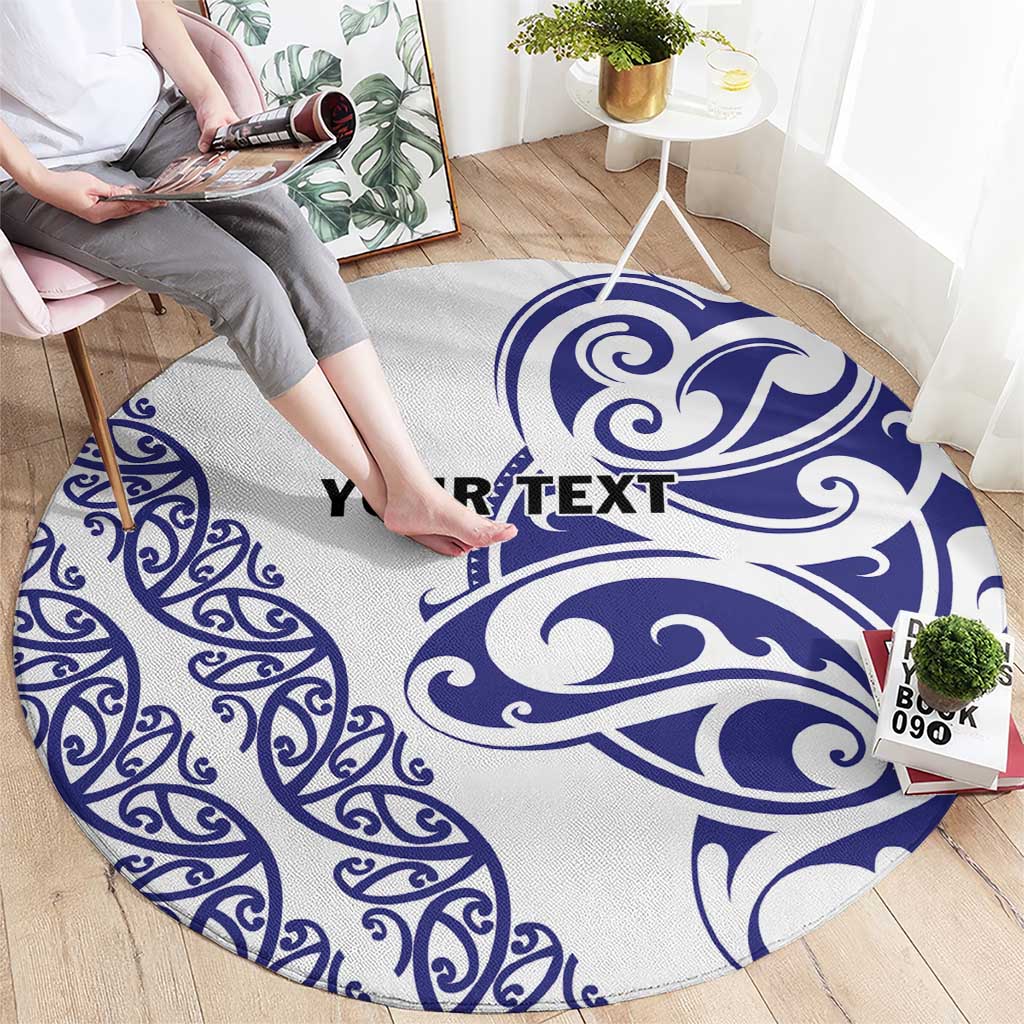All White Maori Tribal Tattoo Personalised Round Carpet Dark Blue Polynesian Style - Polynesian Pride