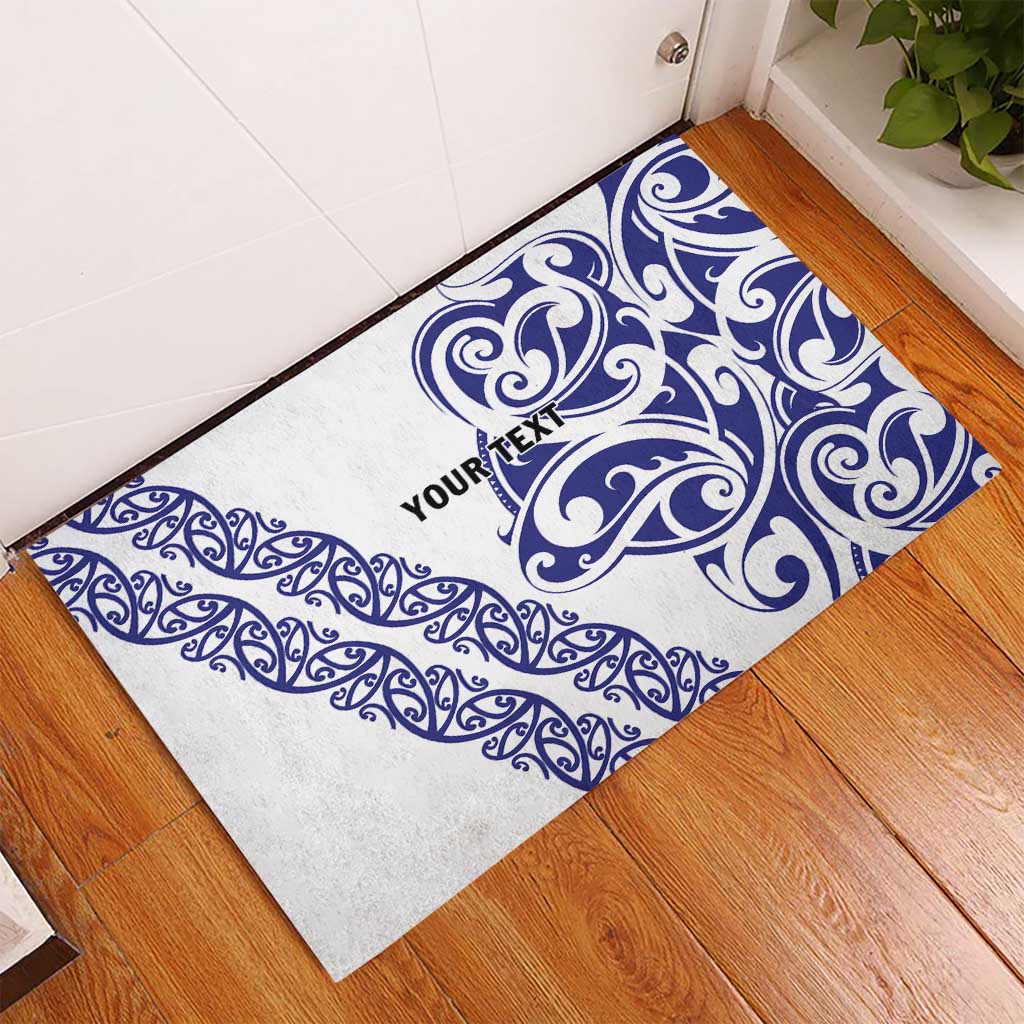 All White Maori Tribal Tattoo Personalised Rubber Doormat Dark Blue Polynesian Style LT9 - Polynesian Pride