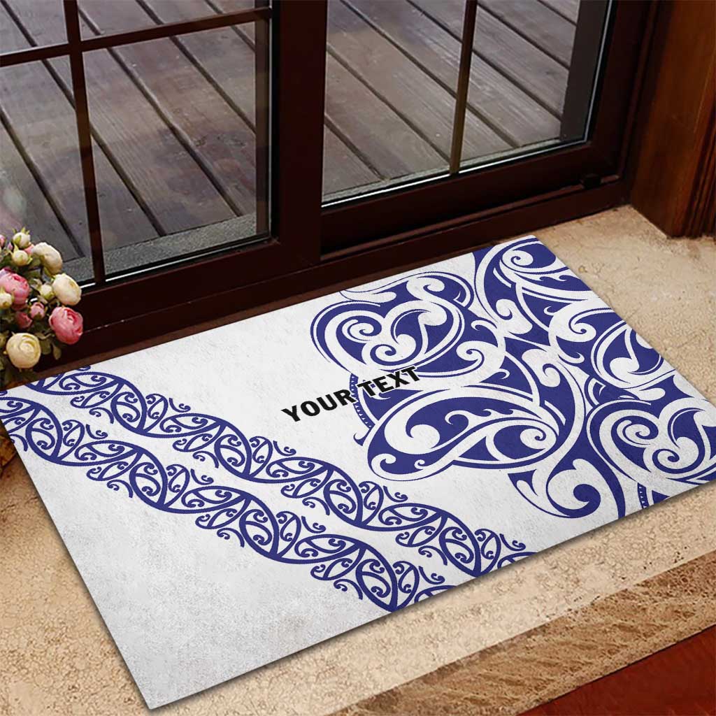 All White Maori Tribal Tattoo Personalised Rubber Doormat Dark Blue Polynesian Style LT9 - Polynesian Pride