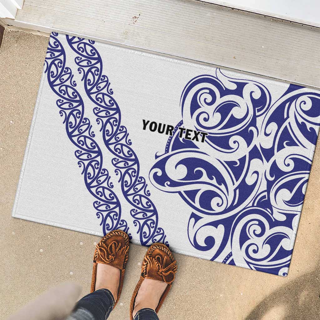 All White Maori Tribal Tattoo Personalised Rubber Doormat Dark Blue Polynesian Style LT9 - Polynesian Pride