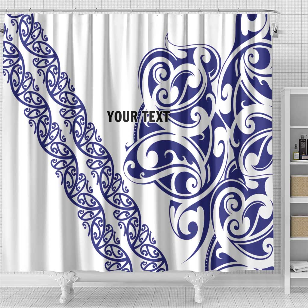 All White Maori Tribal Tattoo Personalised Shower Curtain Dark Blue Polynesian Style - Polynesian Pride
