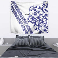All White Maori Tribal Tattoo Personalised Tapestry Dark Blue Polynesian Style - Polynesian Pride