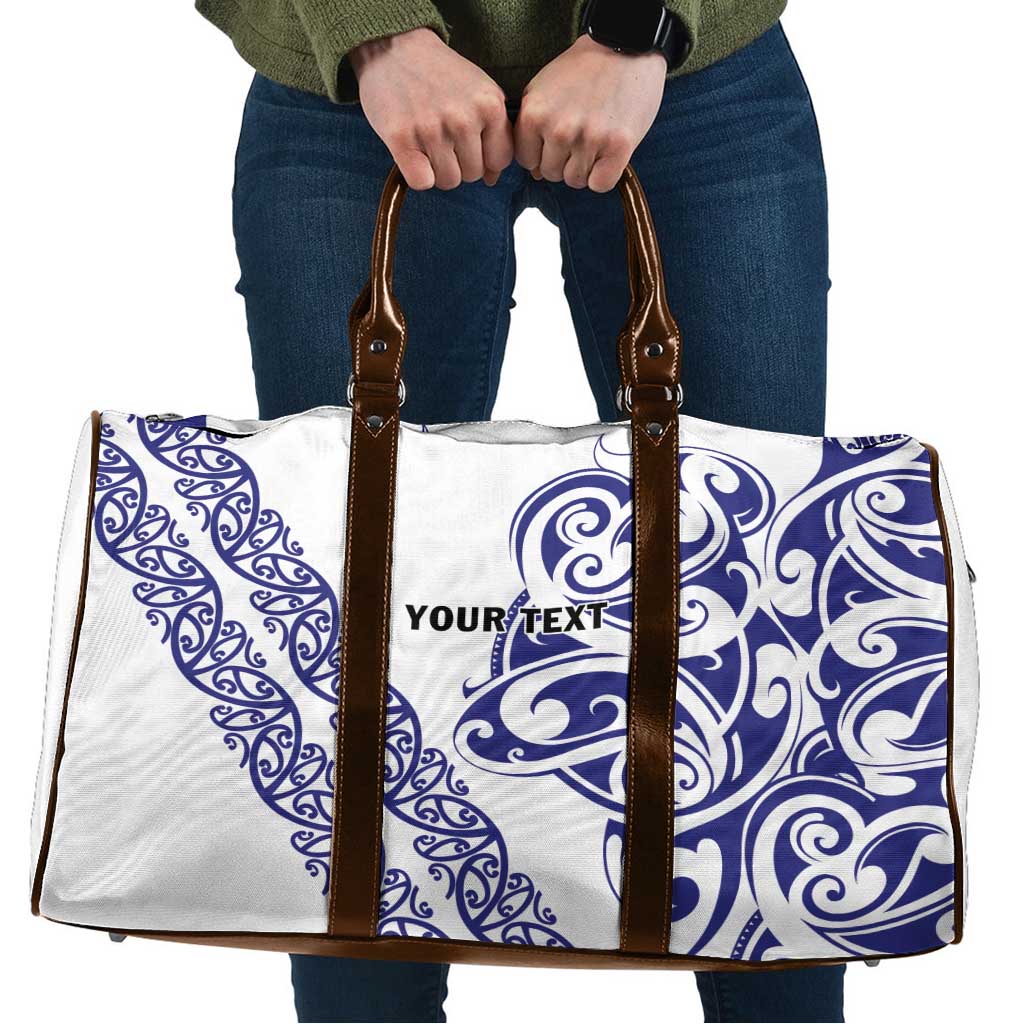 All White Maori Tribal Tattoo Personalised Travel Bag Dark Blue Polynesian Style - Polynesian Pride