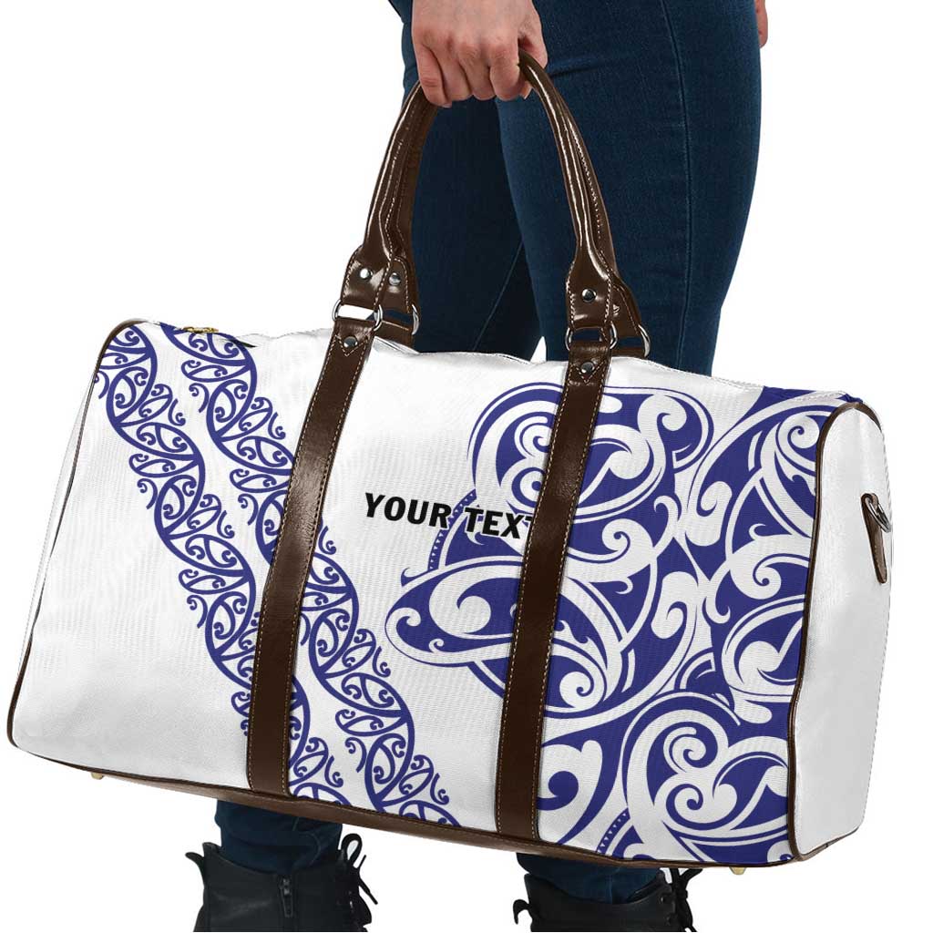 All White Maori Tribal Tattoo Personalised Travel Bag Dark Blue Polynesian Style - Polynesian Pride