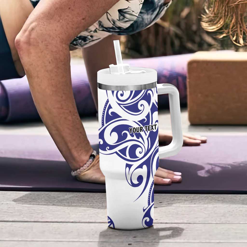 All White Maori Tribal Tattoo Personalised Tumbler With Handle Dark Blue Polynesian Style - Polynesian Pride