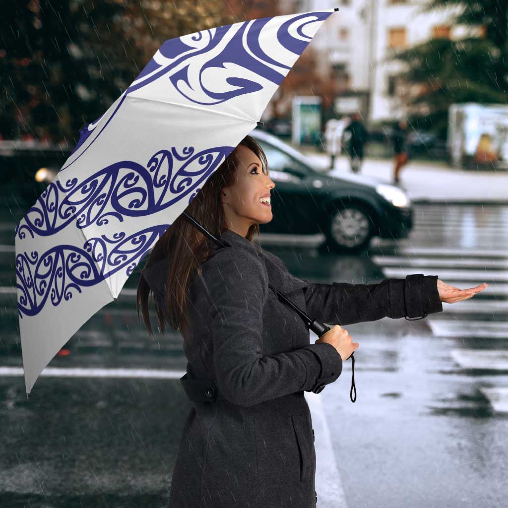 All White Maori Tribal Tattoo Personalised Umbrella Dark Blue Polynesian Style - Polynesian Pride