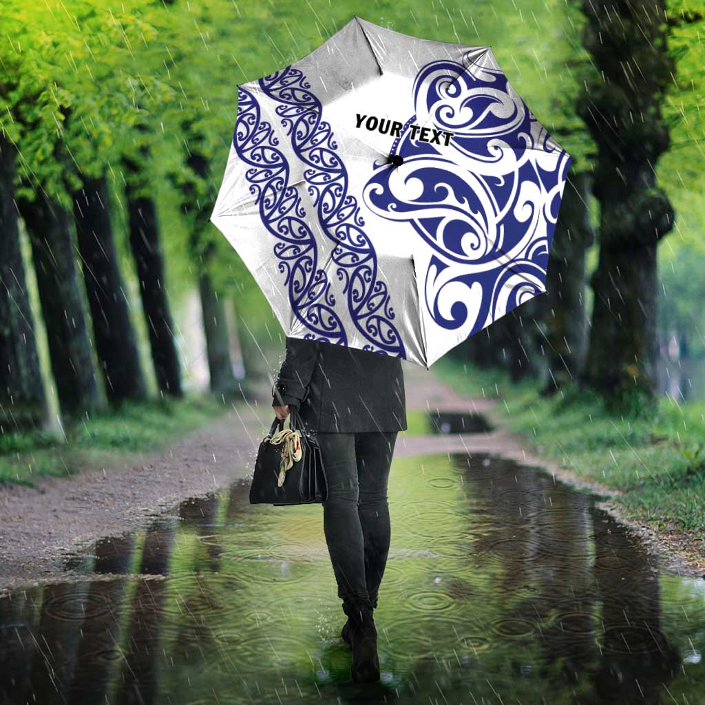 All White Maori Tribal Tattoo Personalised Umbrella Dark Blue Polynesian Style - Polynesian Pride