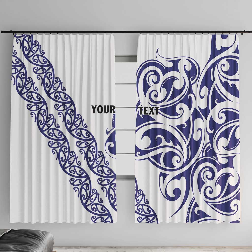 All White Maori Tribal Tattoo Personalised Window Curtain Dark Blue Polynesian Style - Polynesian Pride