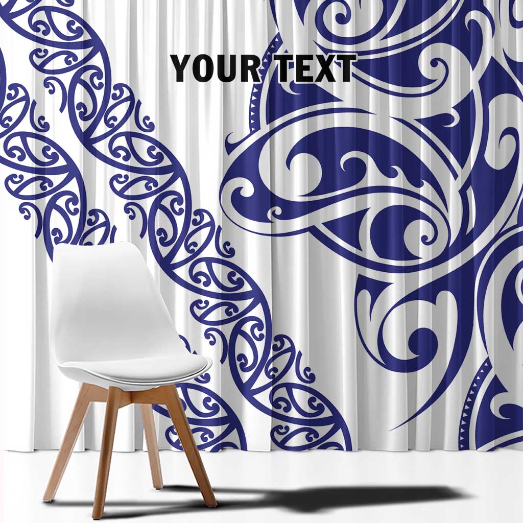 All White Maori Tribal Tattoo Personalised Window Curtain Dark Blue Polynesian Style - Polynesian Pride