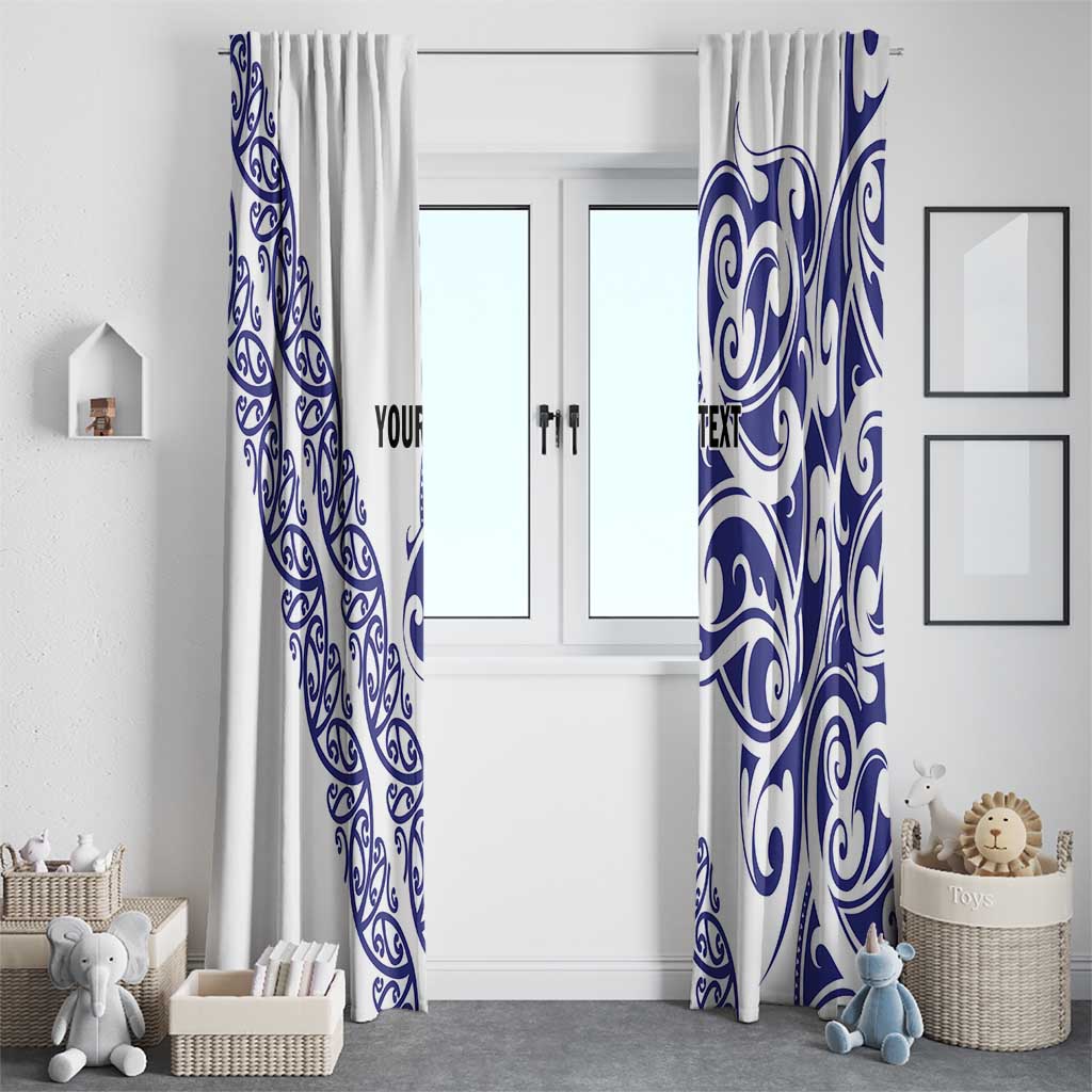 All White Maori Tribal Tattoo Personalised Window Curtain Dark Blue Polynesian Style - Polynesian Pride