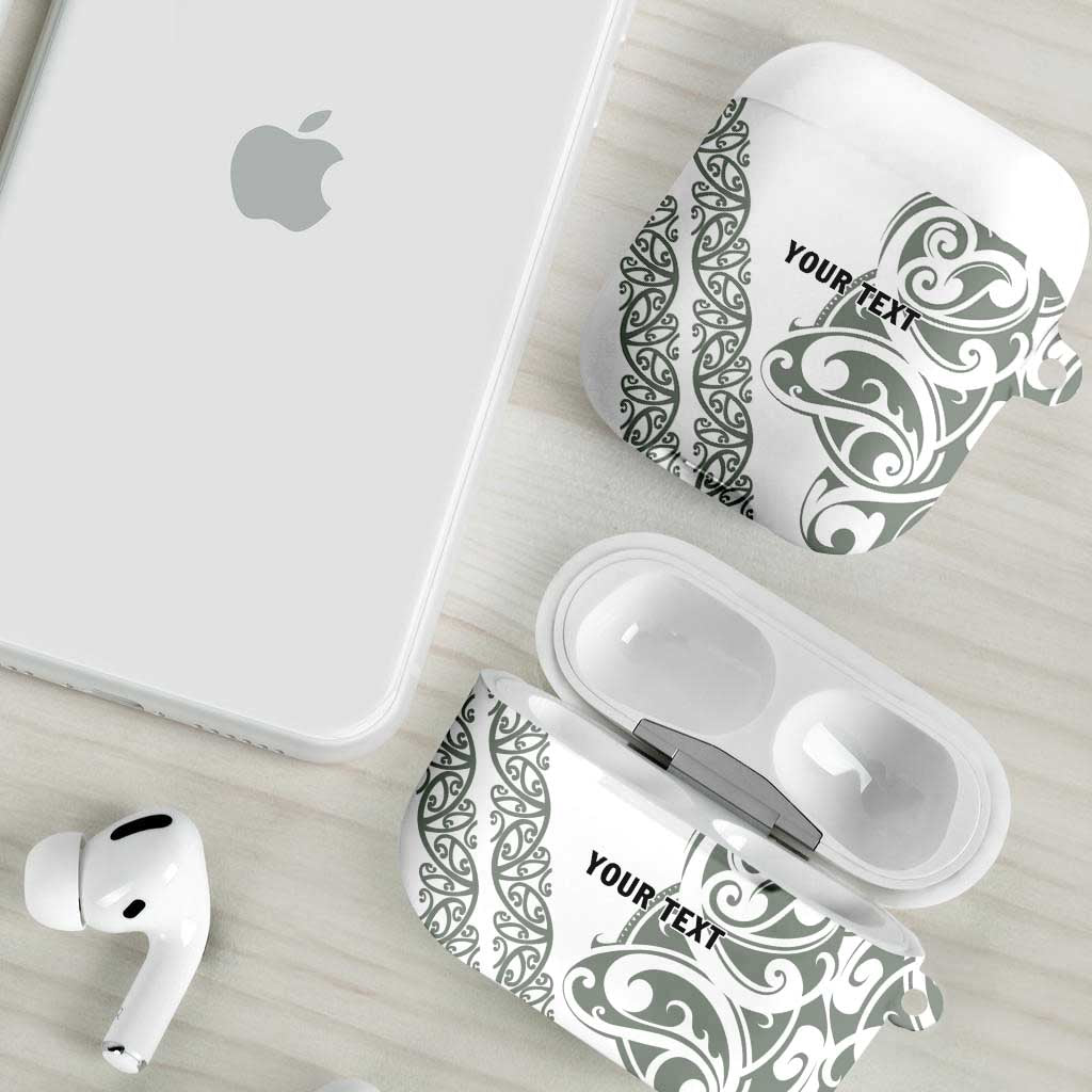 All White Maori Tribal Tattoo Personalised AirPods Case Moss Green Polynesian Style - Polynesian Pride