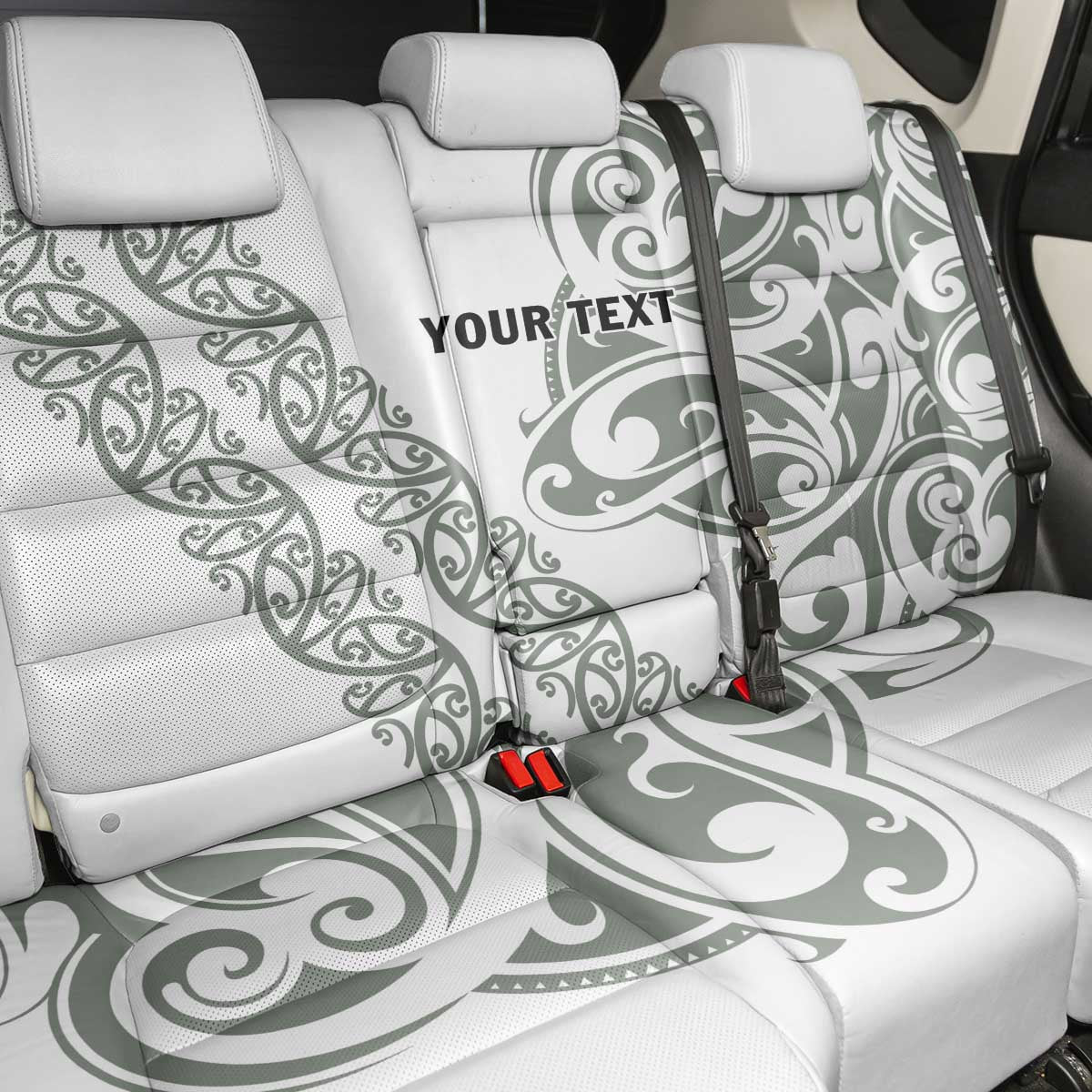 All White Maori Tribal Tattoo Personalised Back Car Seat Cover Moss Green Polynesian Style - Polynesian Pride