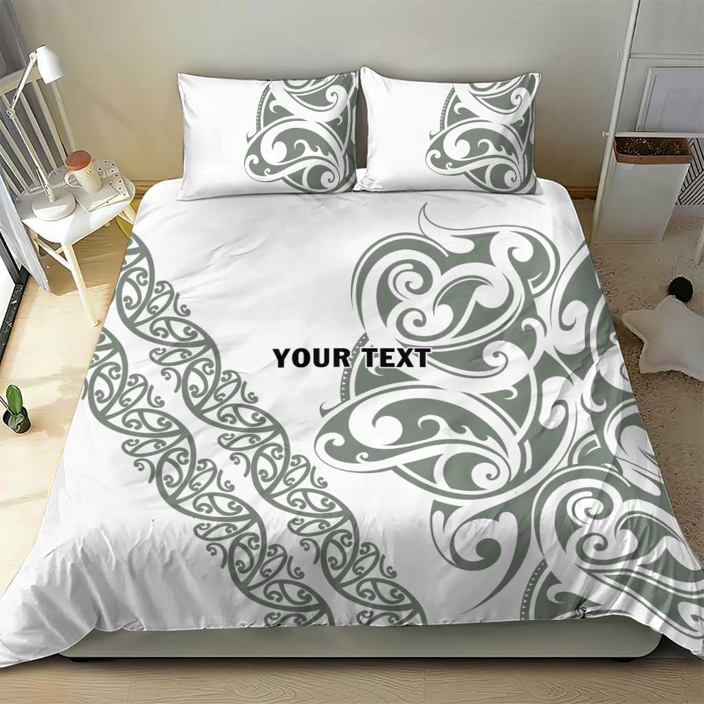 All White Maori Tribal Tattoo Personalised Bedding Set Moss Green Polynesian Style - Polynesian Pride