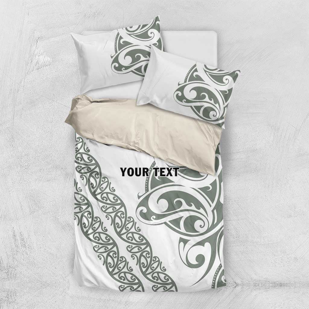 All White Maori Tribal Tattoo Personalised Bedding Set Moss Green Polynesian Style - Polynesian Pride