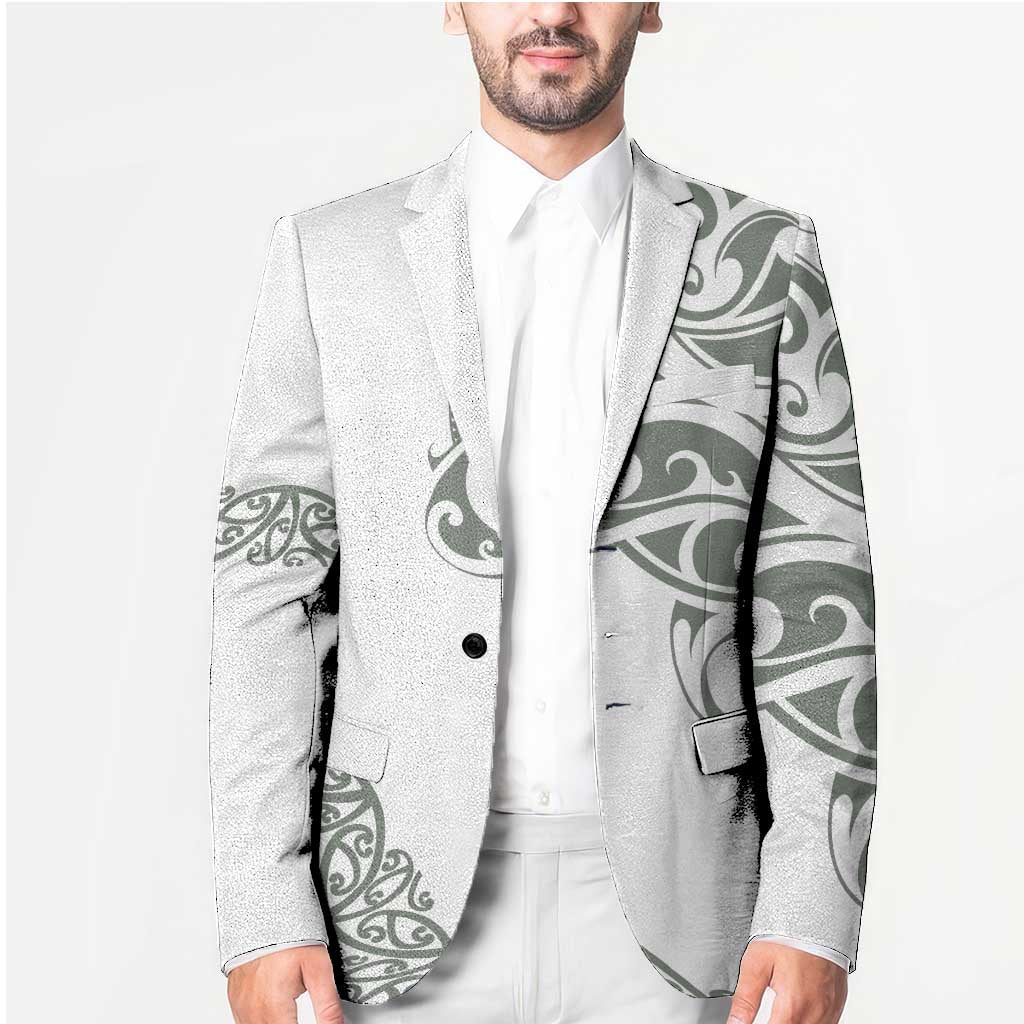 All White Maori Tribal Tattoo Personalised Blazer Moss Green Polynesian Style - Polynesian Pride