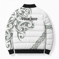 All White Maori Tribal Tattoo Personalised Bomber Puffer Jacket Moss Green Polynesian Style - Polynesian Pride