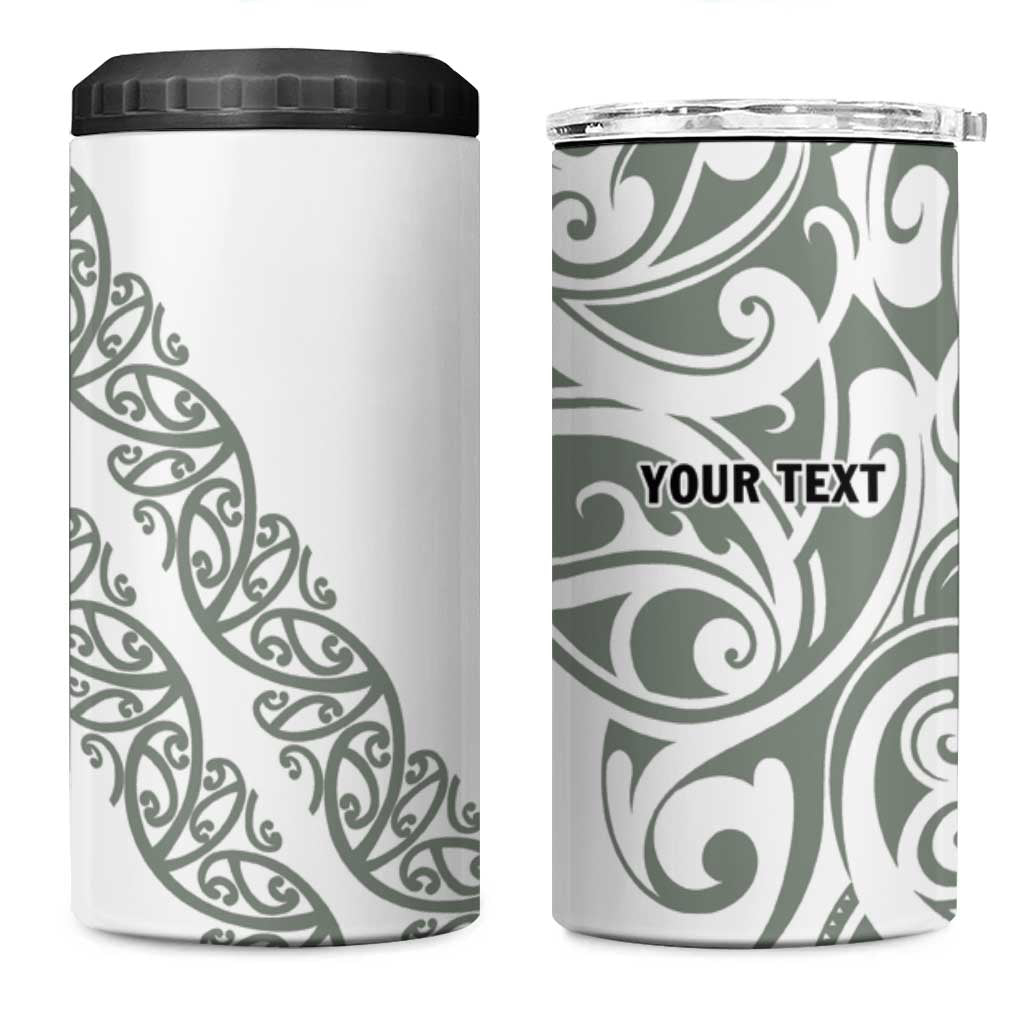 All White Maori Tribal Tattoo Personalised 4 in 1 Can Cooler Tumbler Moss Green Polynesian Style - Polynesian Pride