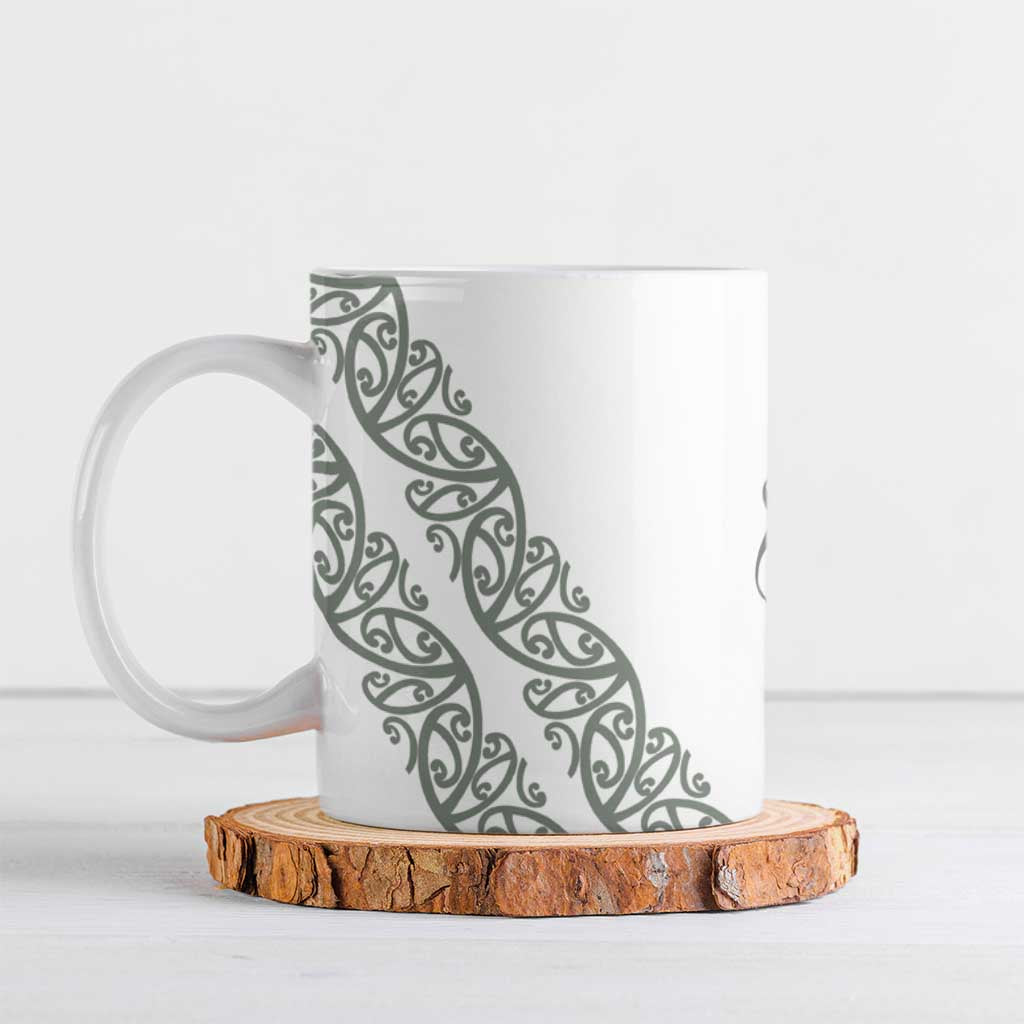 All White Maori Tribal Tattoo Personalised Ceramic Mug Moss Green Polynesian Style - Polynesian Pride