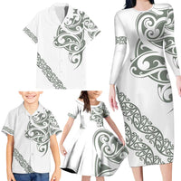 All White Maori Tribal Tattoo Personalised Family Matching Long Sleeve Bodycon Dress and Hawaiian Shirt Moss Green Polynesian Style - Polynesian Pride
