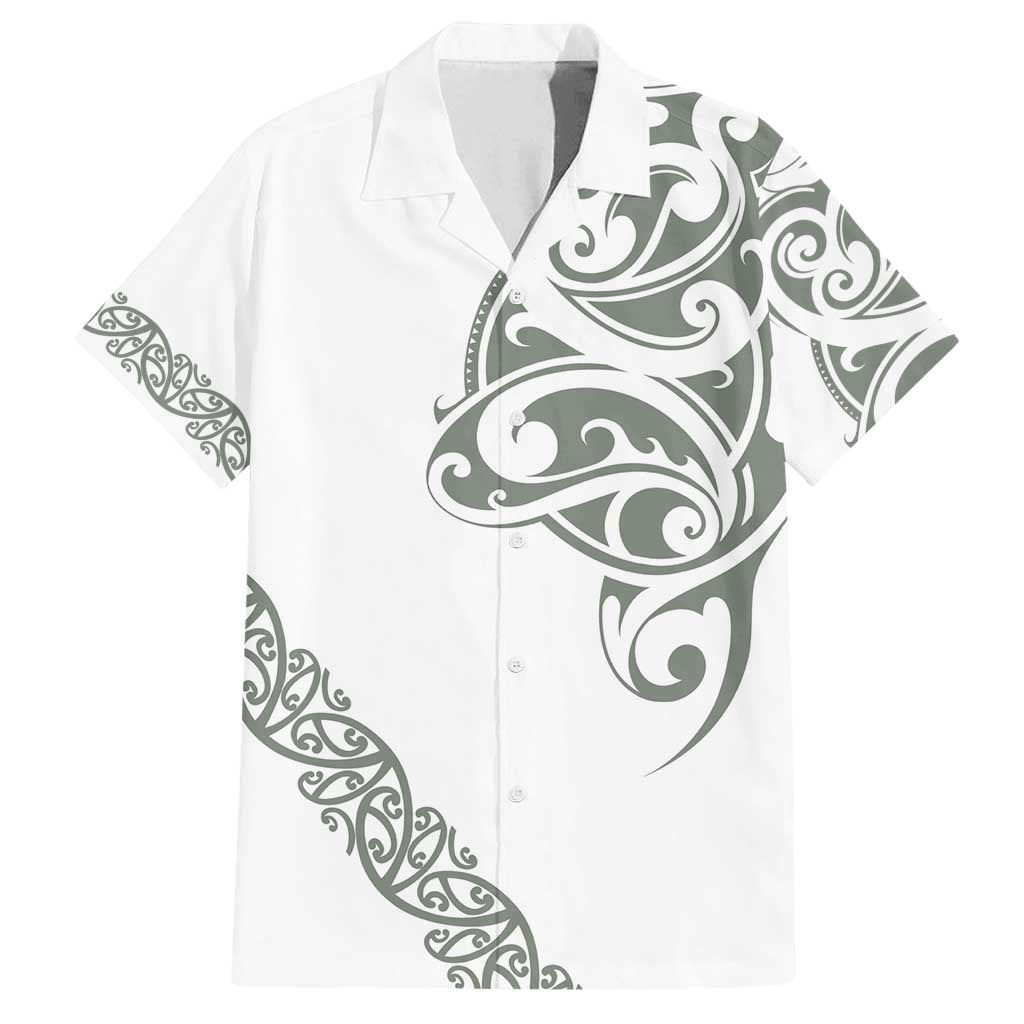 All White Maori Tribal Tattoo Personalised Family Matching Off Shoulder Maxi Dress and Hawaiian Shirt Moss Green Polynesian Style - Polynesian Pride
